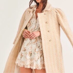 Loveshackfancy Armstrong Cream Blush Double-Breasted Women's Coat Size 4